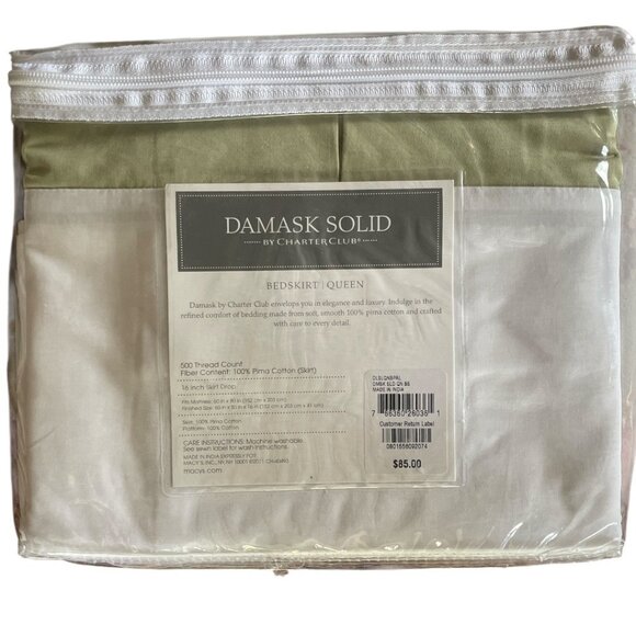 NWT Damask Solid Queen Bed Skirt 500 TC 16" Drop Sage Green - Picture 3 of 5